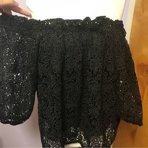 Maeve Anthropologie black lace blouse size 2/XS NWT